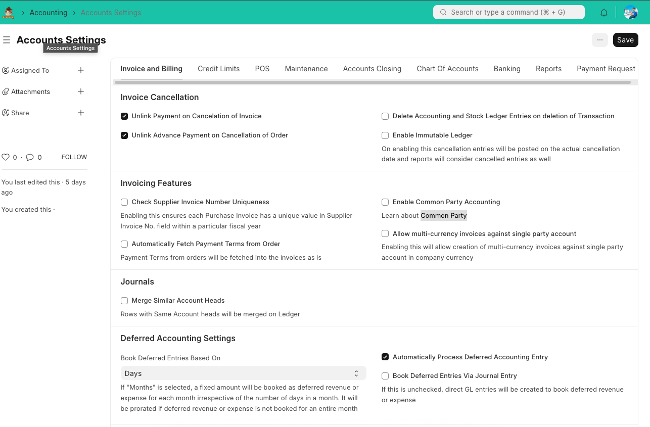 Tampilan Umum Pengaturan Akuntansi