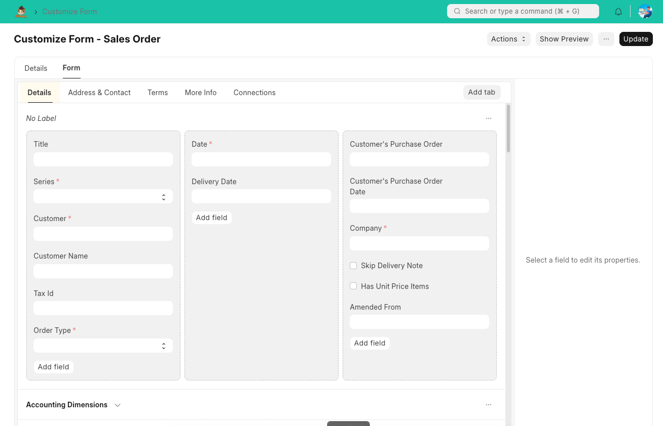 Pilih DocType di Customize Form