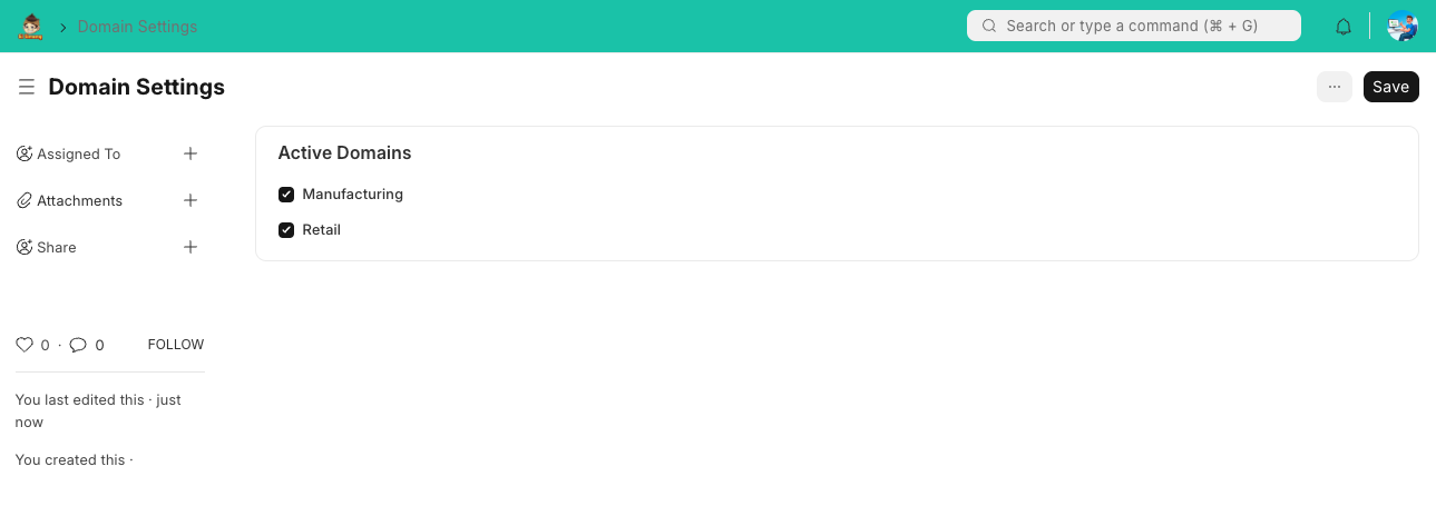 Tampilan Tab Domain Settings