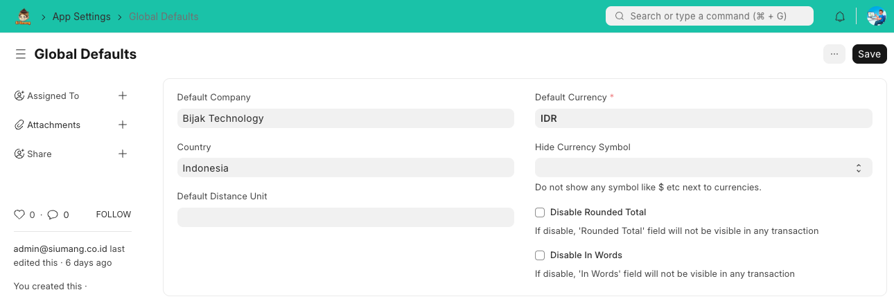 Tampilan Tab Global Defaults