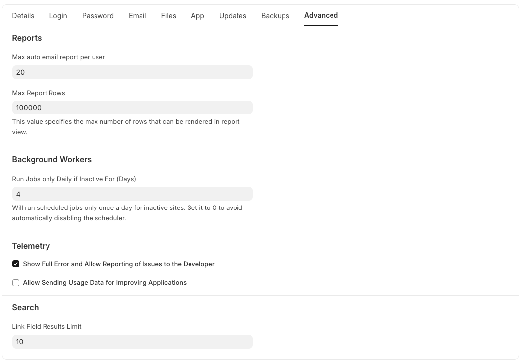 Tampilan Tab Advanced di System Settings
