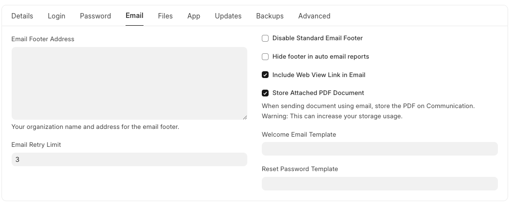 Tampilan Tab Email di System Settings
