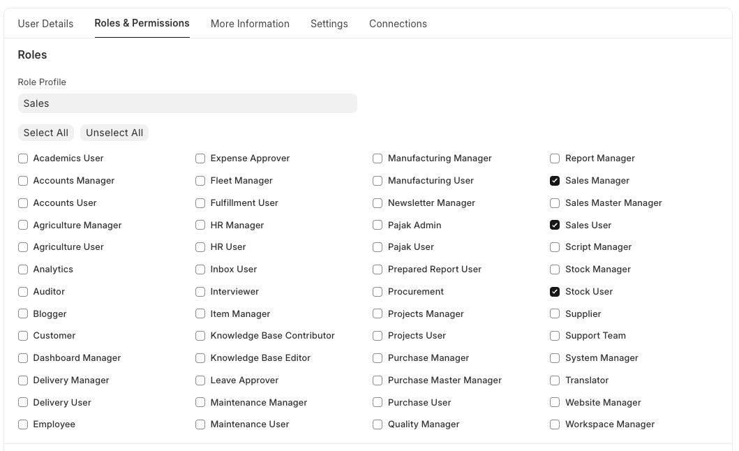 Tampilan Tab Roles & Permissions