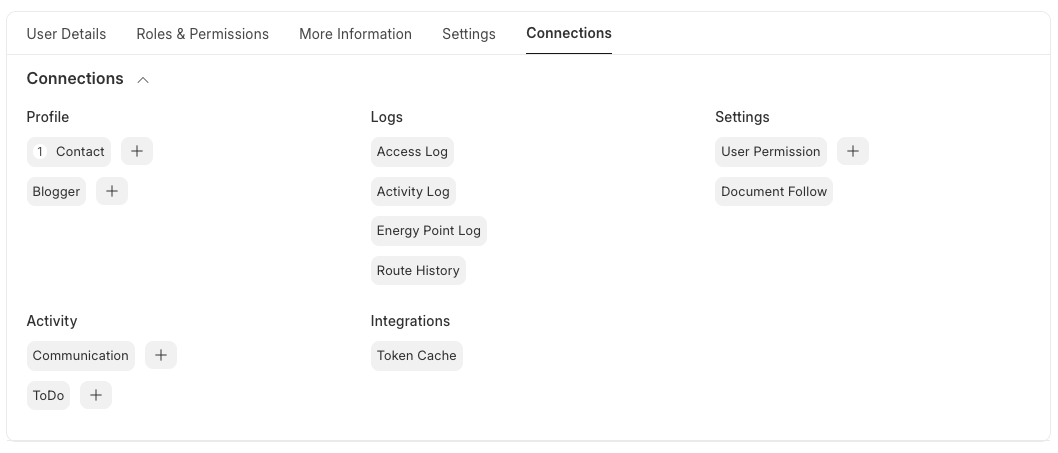 Tampilan Tab Connections yang diperluas