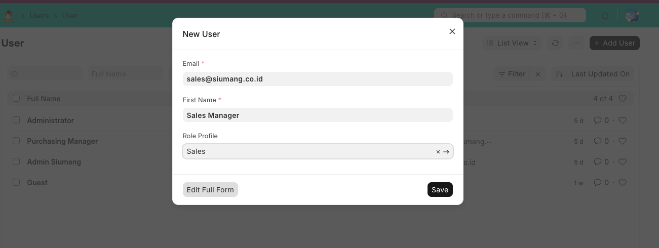 Formulir Pengguna Baru Terisi