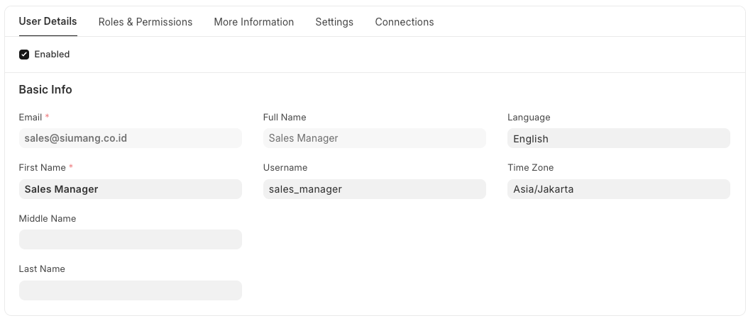Tampilan Tab User Details