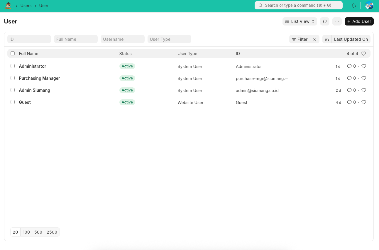Halaman Daftar Pengguna